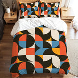 60s Geometric Retro Pattern Duvet Cover Set: Full Double Size Bedding