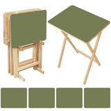 Olive Moss Green retro TV tray set of 4, open table and four folded trays with storage rack