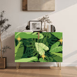 Mid Century Monstera Leaf Pattern Cabinet – Retro Storage with Hairpin Legs