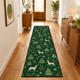 Green Woodland Christmas Runner Rug 24" × 120" – Deer & Pine Trees