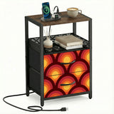 Retro 70s Accent Side Table - Nightstand with Built-In Charging Station