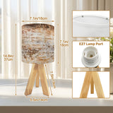 Retro Table Lamp – Wood Grain Print, Linen Shade, Wooden Legs