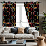 Black 70s Midcentury Blackout Curtains: Retro Squares Design Panels