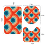 70s Style Bathroom Mat Set | Retro Midcentury 3-Piece Rugs, Peacock Eyes Rainbow Pattern