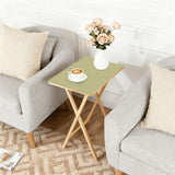 Sage Green retro TV tray set of 4, next to a grey sofa with flowers