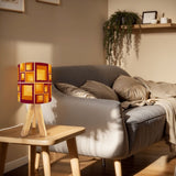 Orange Sqaures Retro Midcentury Tripod Table Lamp – Smart LED Remote