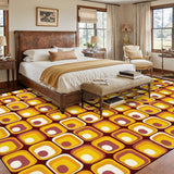 Retro 70s Orange Midcentury Rug 12x9 ft – Soft Non-Slip Living Room Carpet