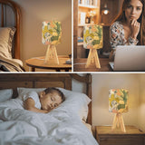 Floral 60s Retro Wooden Tripod Table Lamp – Midcentury LED Smart Light