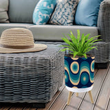 Nordic Style Plant Pot with Wooden Legs - Blue Beige Retro 60s