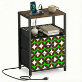Retro 70s Bedside or Side Table with Charging Station & Storage
