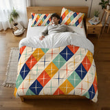 Midcentury Modern 60s Pattern Duvet Cover Set: Retro Diamond Bedding