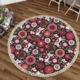 Black & Red Folk Art Round Christmas Rug with Tassels – Nordic Retro
