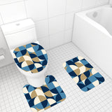 Retro Style Bathroom Mat Set | Retro Midcentury 3-Piece Rugs, Geometric Blue Black Brown White