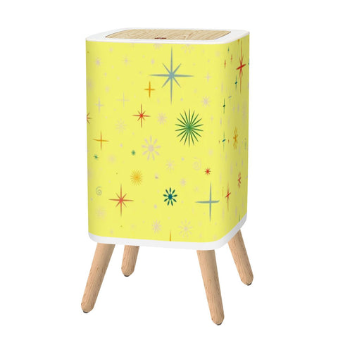 Square Trash Can with Lid, Christmas Stars Celestial Yellow