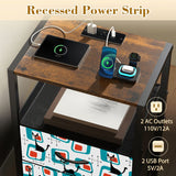 Atomic Cat Side Table with Power Outlets - Nightstand with 2 Drawers