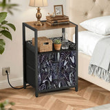 60 Retro Botanical Side Table - Nigtstand With Power Outlets + 2 Drawers - retro bedside table
