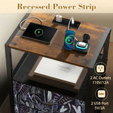 60 Retro Botanical Side Table - Nigtstand With Power Outlets + 2 Drawers - retro bedside table