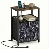 60 Retro Botanical Side Table - Nigtstand With Power Outlets + 2 Drawers - retro bedside table