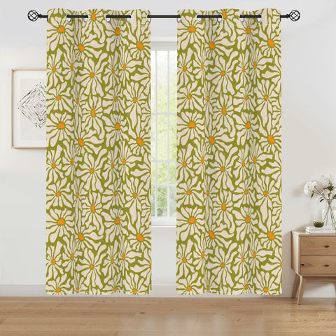Retro Daisy Blackout Curtains: 70s Midcentury Modern Multi Sizes Drapes