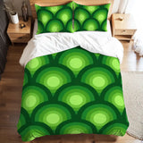 Green Peacock Eye Pattern Comforter Set: 70s Retro Queen Size Microfiber Bedding