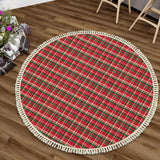 Red Tartan Round Christmas Rug with Tassels – Vintage Style Retro