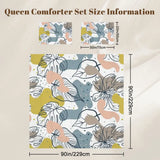 60s Floral Leaf Retro Comforter Set: Queen Size Microfiber Bedding - One Size - retro bedding