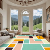 60s Inspired Pastel Colors Area Rug 12x9 ft – Large Retro Non-Slip Floor Rug - Rugs & Mats