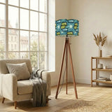 60s Midcentury Retro Floor Lamp – Atomic Design Linen Shade Wooden Tripod Base - retro floor lamps