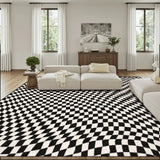 60s Op-Art Checkered Retro Floor Rug – Black White Large Plush Non-Slip Carpet - 144’’x108’’ - retro rug