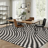 60s Op-Art Checkered Retro Floor Rug – Black White Large Plush Non-Slip Carpet - retro rug