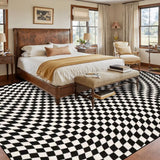 60s Op-Art Checkered Retro Floor Rug – Black White Large Plush Non-Slip Carpet - retro rug