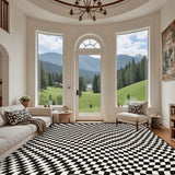 60s Op-Art Checkered Retro Floor Rug – Black White Large Plush Non-Slip Carpet - retro rug