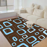 60s Retro Brown Blue Felt Floor Mat – Soft Non-Slip Midcentury Area Rug - retro rug