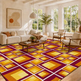 60s Retro Geometric Area Rug 12x9 ft – Large Midcentury Non-Slip Carpet - retro rug
