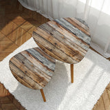 Triangle 60s Retro Tripod Nesting Table Set, Weathered Wood Print