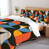 60s Geometric Retro Pattern Duvet Cover Set: Full Double Size Bedding