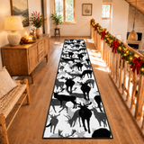 Black & White Reindeer Runner Rug – Scandinavian Winter Retro Hallway Decor