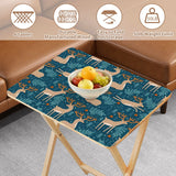 Teal Deer Forest retro TV tray set of 4, folding flat into the storage rack
