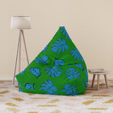 60s Retro Monstera Leaf Bean Bag Chair Cover - Blue Green Midcentury Decor, 2 sizes