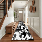 Black & White Reindeer Runner Rug – Scandinavian Winter Retro Hallway Decor