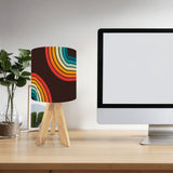 Midcentury Rainbow Table Lamp – Wood Tripod Base, Linen Shade