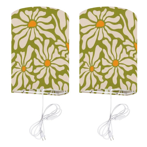 Retro 70s Daisy Wall Sconces - Floral Midcentury Plug-in Lamp Set of 2