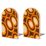 Retro Orange Rings wooden bookends, set of 2, with orange and brown rings
