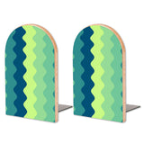 Retro Green Zigzag wooden bookends, set of 2, with a teal and mint zigzag