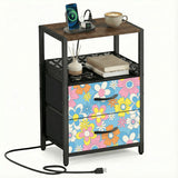Retro 70s Floral Bedside Cabinet with Integrated Power Access