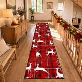 Red Plaid with White Reindeers Christmas Runner Rug 24" × 120"