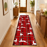 Red Plaid with White Reindeers Christmas Runner Rug 24" × 120"