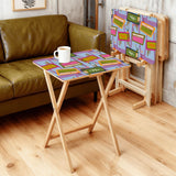 Atomic TV Lilac retro TV tray set of 4, in a living room beside an olive sofa
