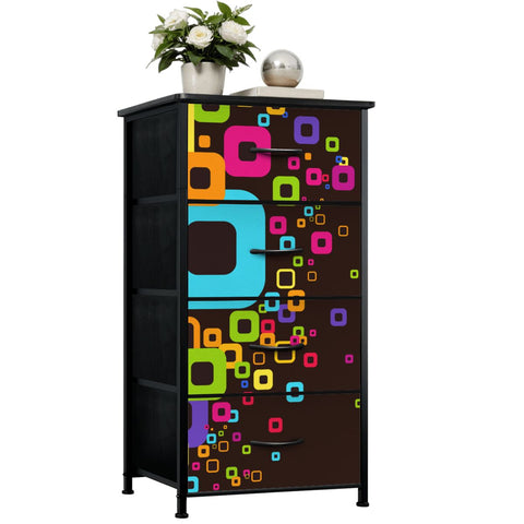 Black Rainbow Color-Popped Retro Atomic Fabric Dressers for Every Room