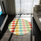 Pastel Colors Boho Round Rug, Retro 60s Style Midcentury Area Carpet